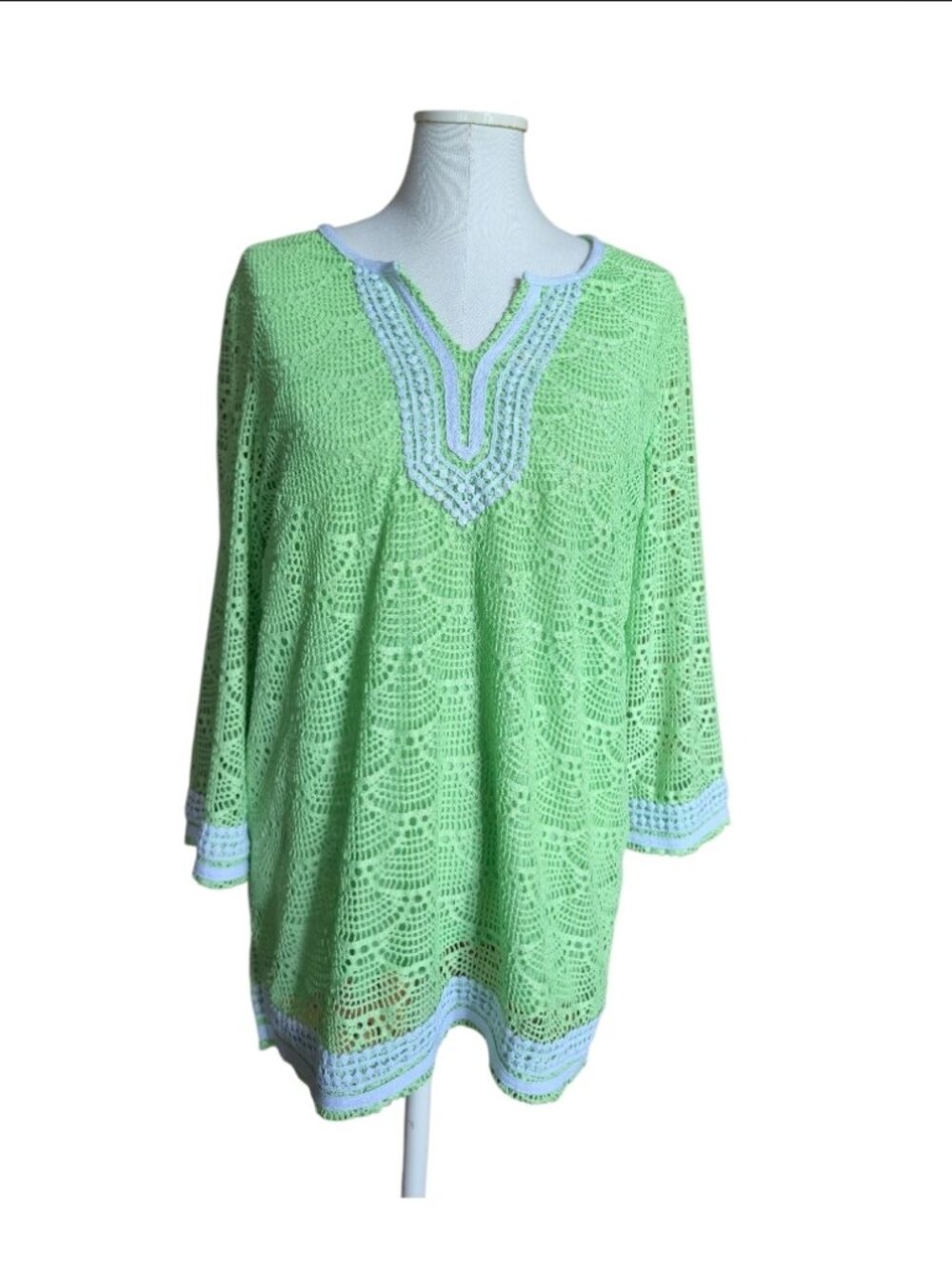 Alfred Dunner lime green crochet tunic size Medium